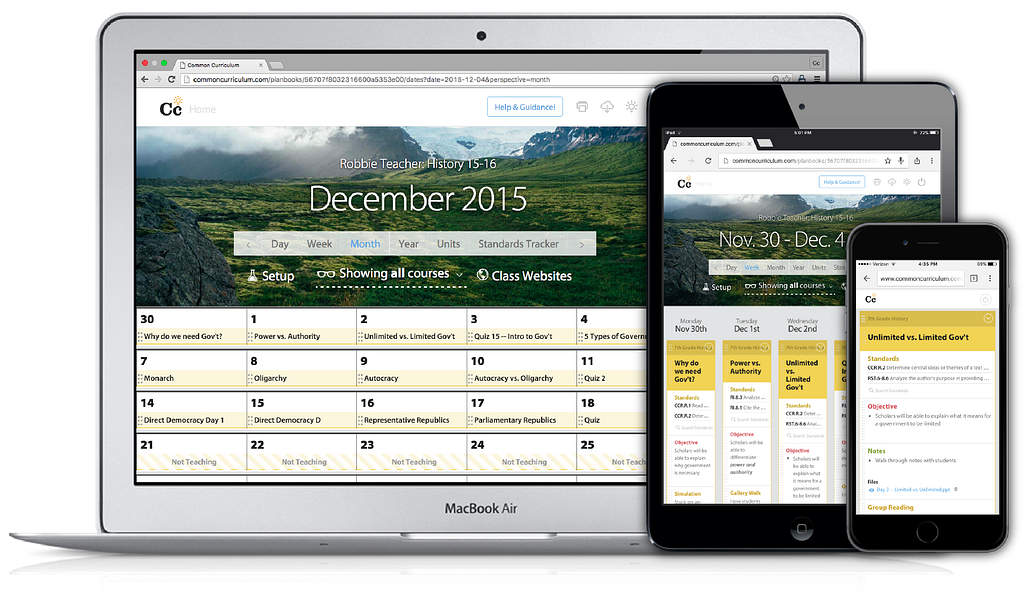 Common Curriculum is available on computer, tablets, and smart phones. This allows you to utilize every second to become a more efficient lesson planner!