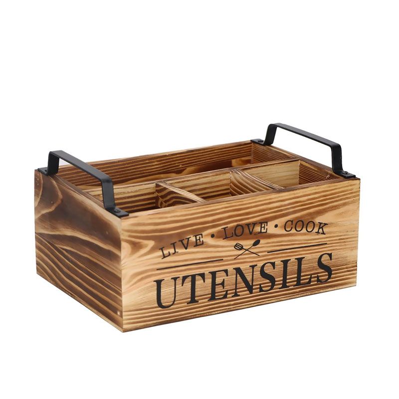 Wood Condiment Caddy with Metal Handle