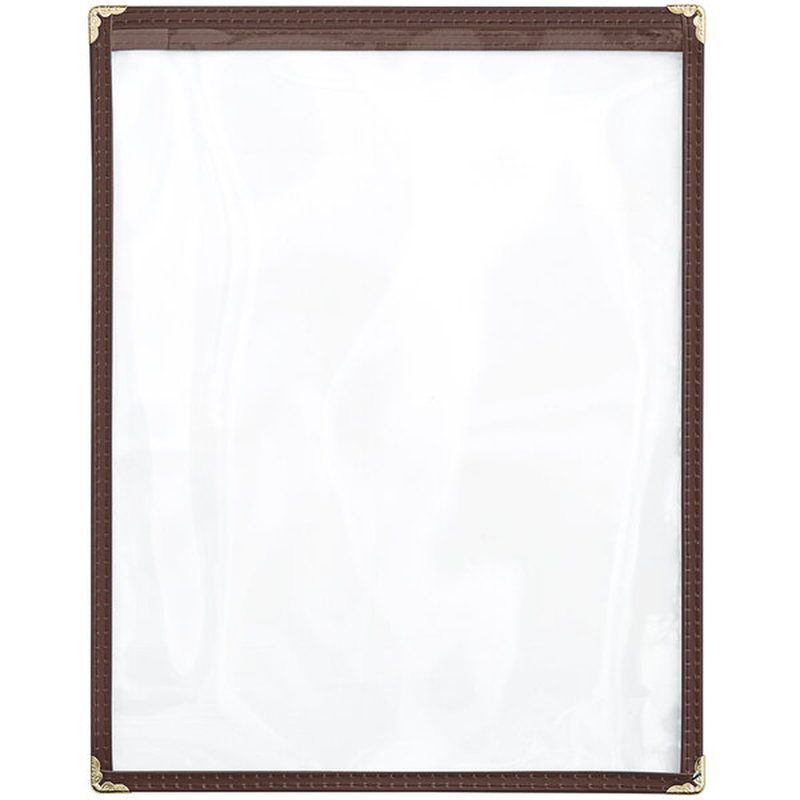 Brown 2-View Single Pocket Sewn Vinyl Menu Cover