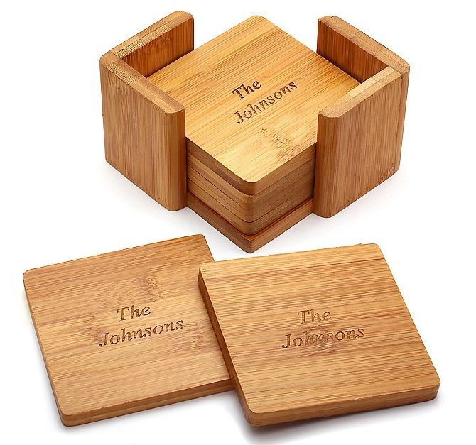 Bamboo Square Coaster Set with Holder