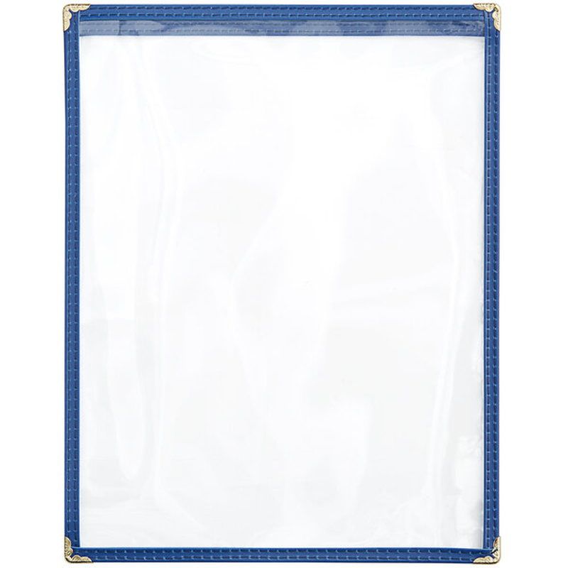 Blue 2-View Single Pocket Sewn Vinyl Menu Cover