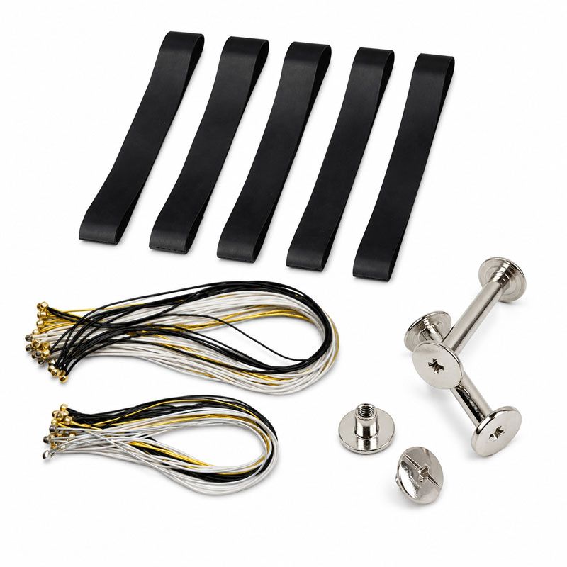 Menu cover accessories including screws, posts, clips, bands and metal corners