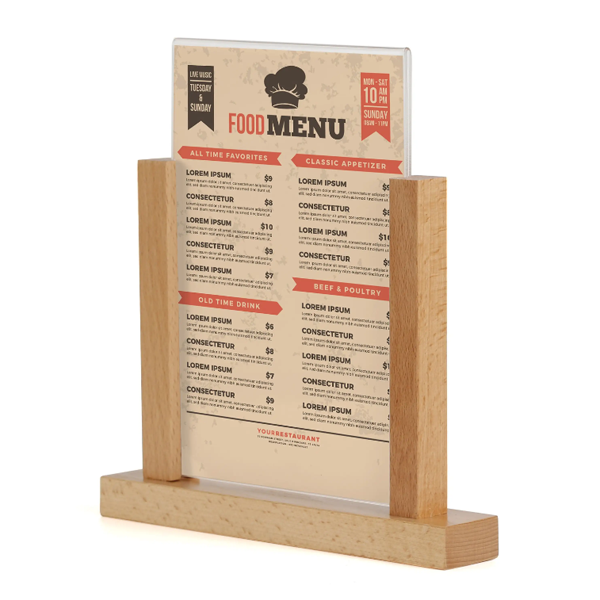 Wooden Menu Holder with Acrylic Pocket
