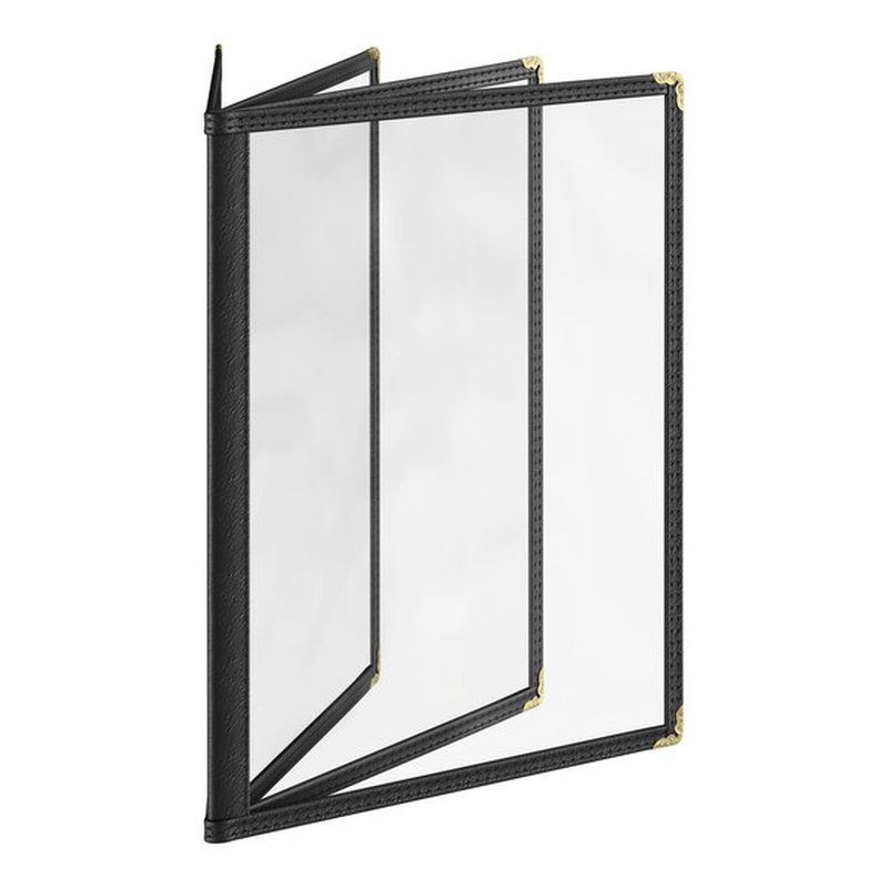 Black 8-View Four Pocket Vinyl Menu Cover