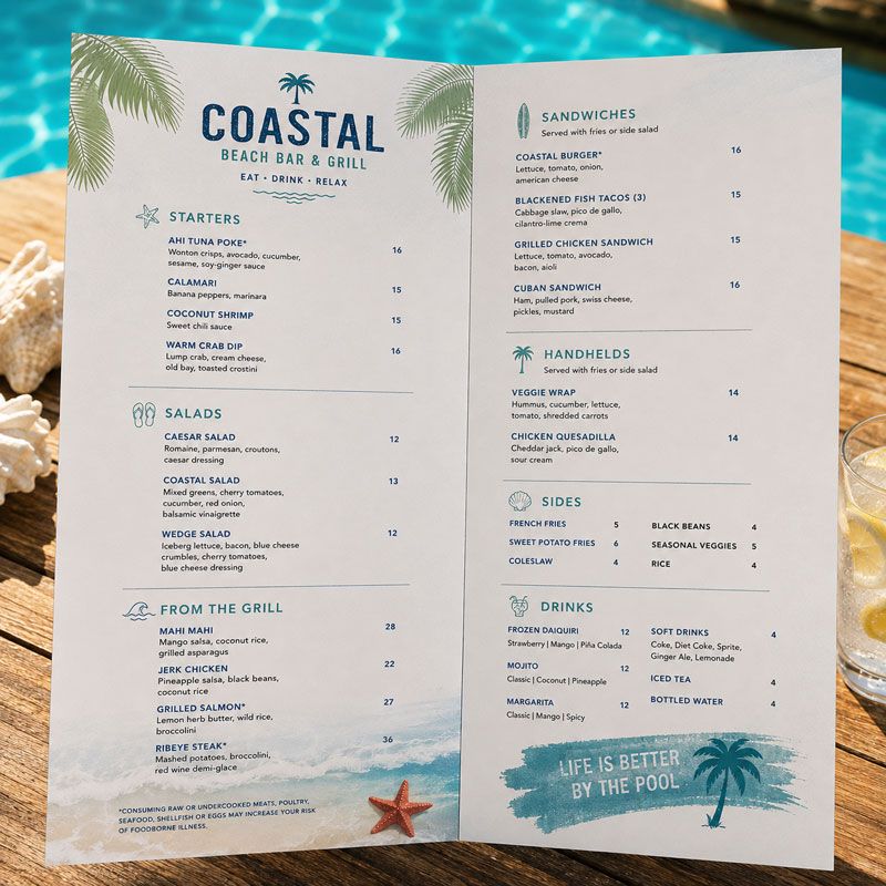 Waterproof Menu