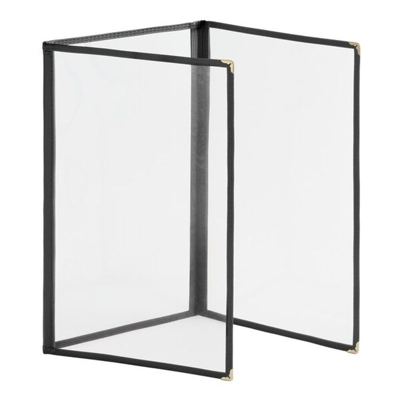Black 6-View Trifold Three Pockets Vinyl Menu Cover
