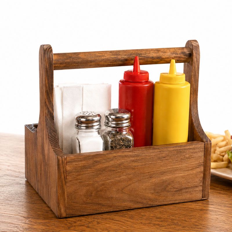 Wood Condiment Caddy with Handle