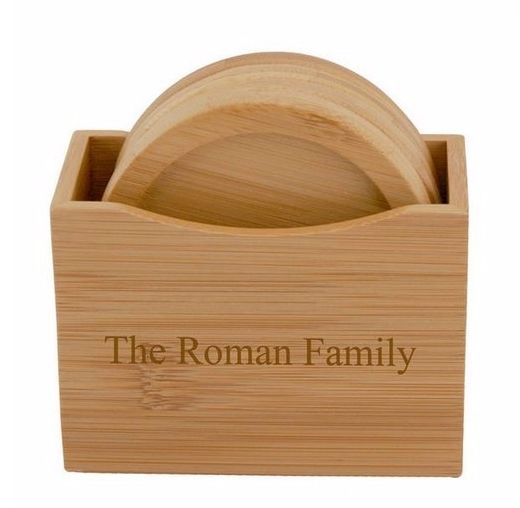 Bamboo Round Coaster Set with Holder