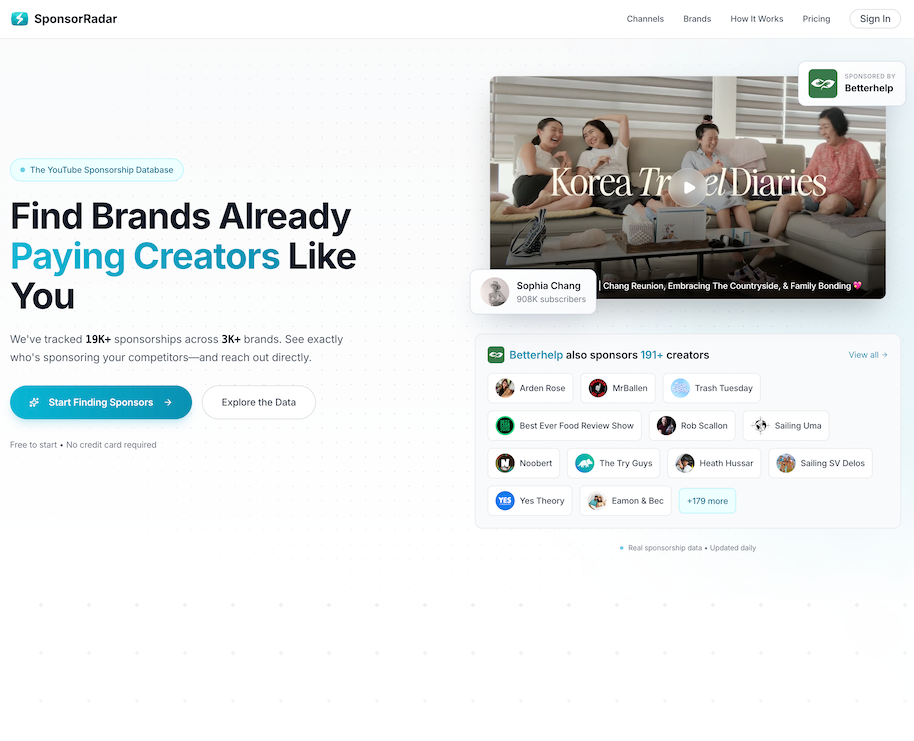 Screenshot of SponsorRadar