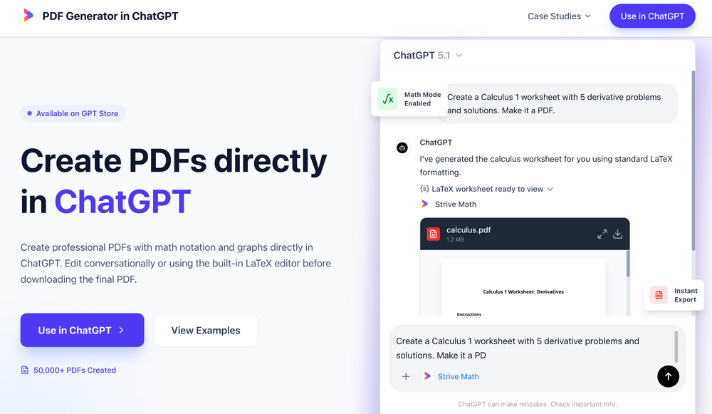 Screenshot of PDF Generator in ChatGPT