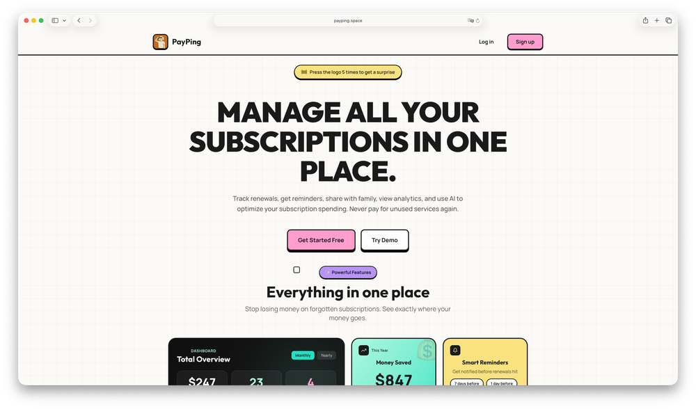 Screenshot of PayPing