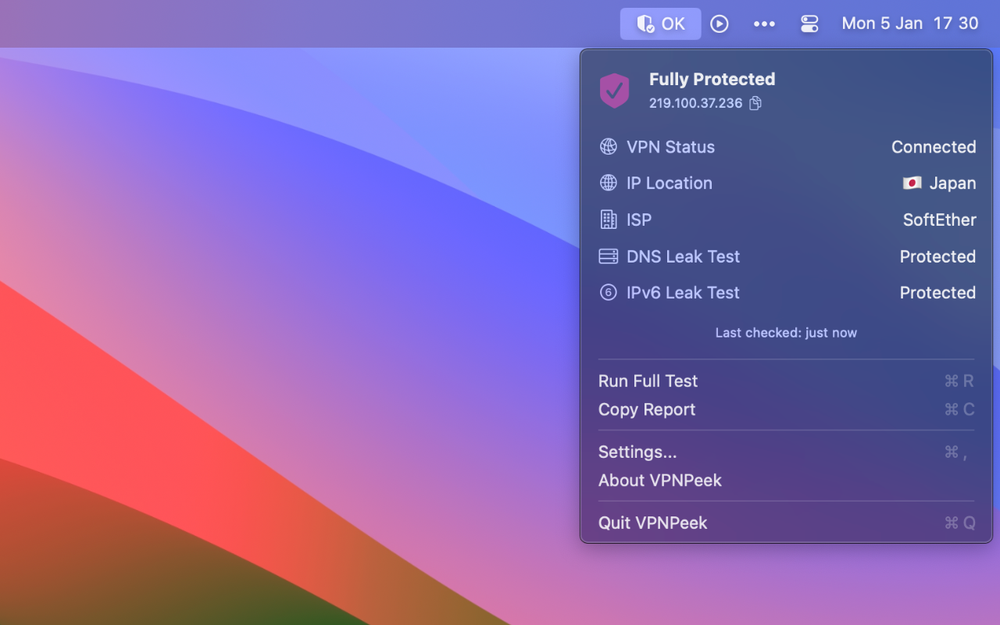Screenshot of VPN Peek
