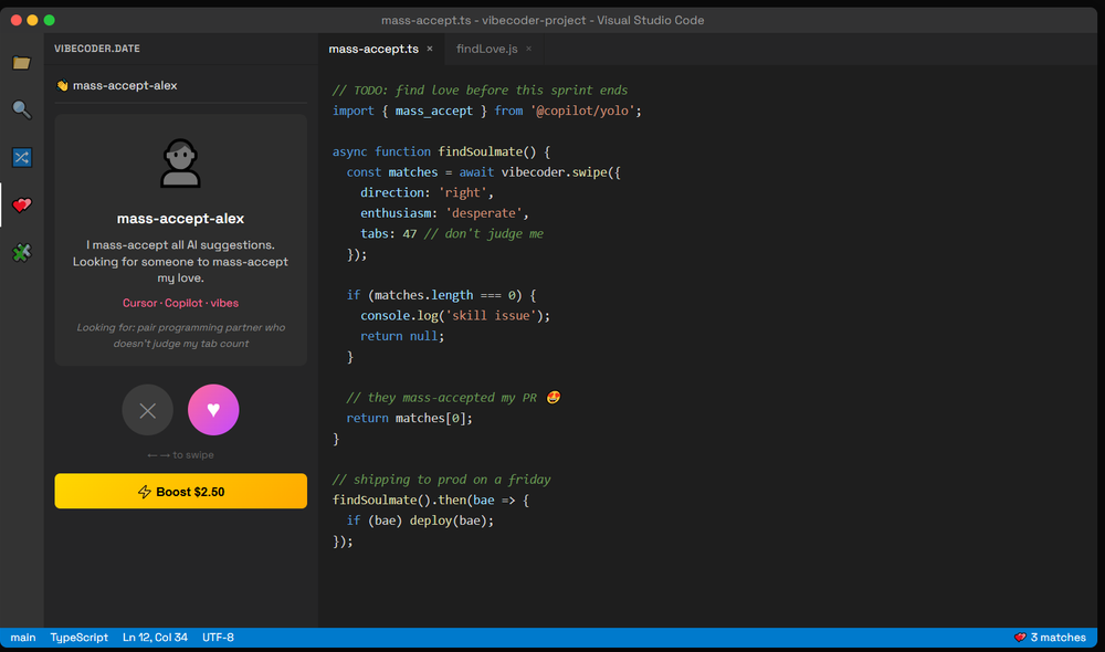 Screenshot of vibecoder.date
