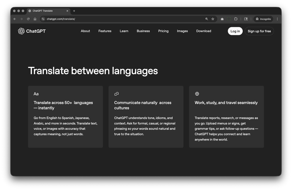 Screenshot of ChatGPT Translate