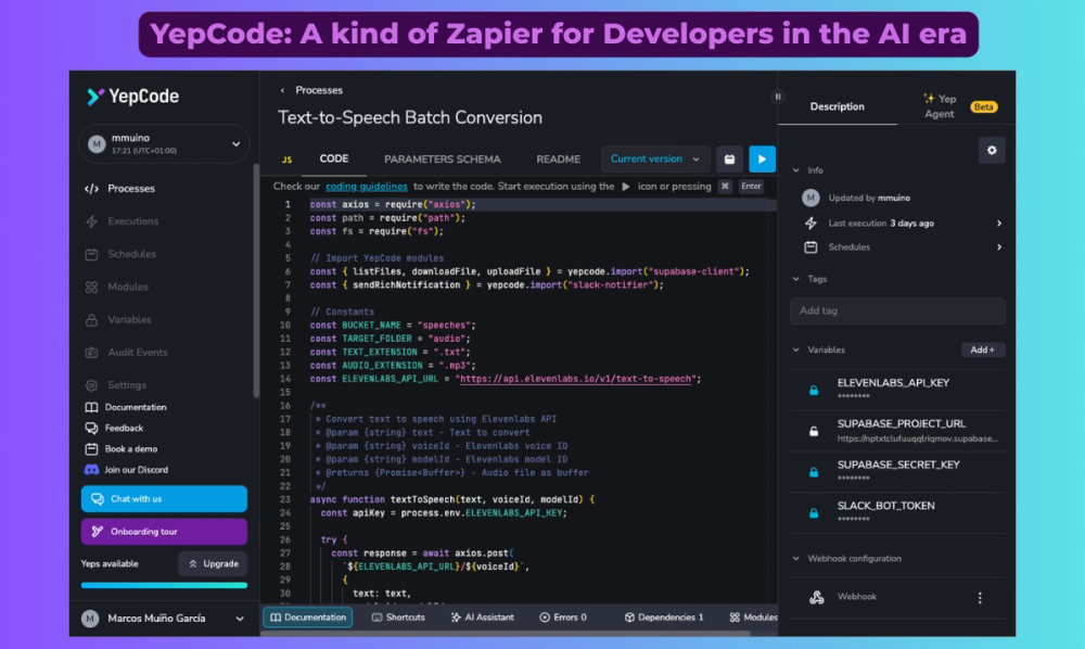 Screenshot of YepCode