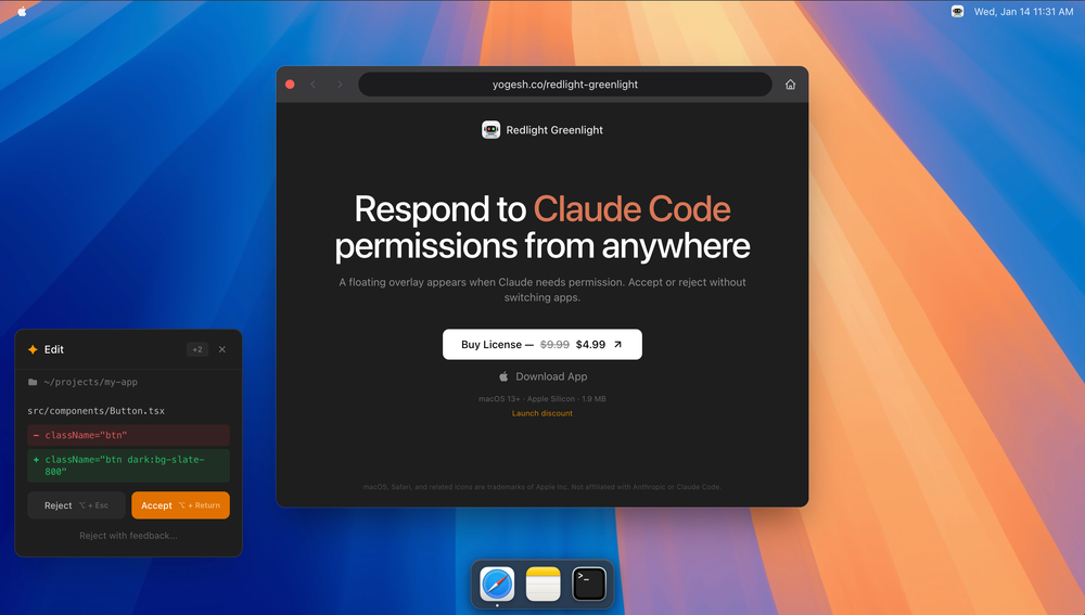 Screenshot of Redlight Greenlight for Claude Code