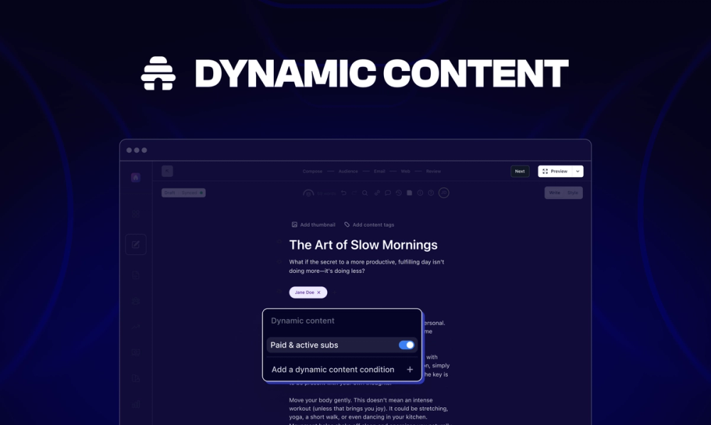 Screenshot of Dynamic Content by beehiiv