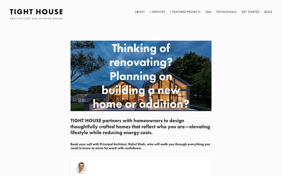 The Tight House website at tighthouse.com, headed Thinking of renovating? Planning on building a new home or addition?