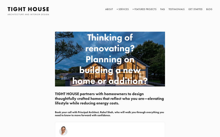 The Tight House website at tighthouse.com, headed Thinking of renovating? Planning on building a new home or addition?