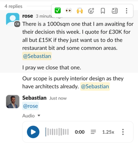 Message from Rose: a £30,000 quote sent out to a client