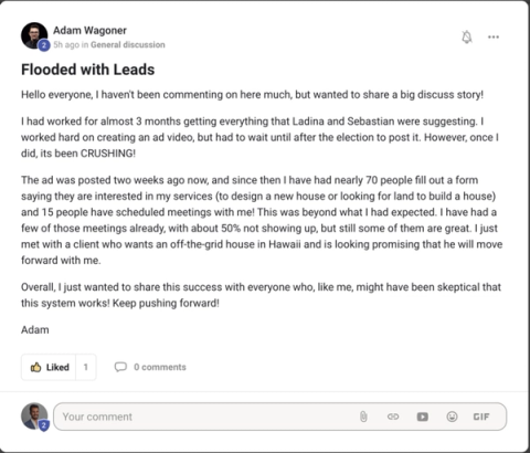 Message from Adam: flooded with leads