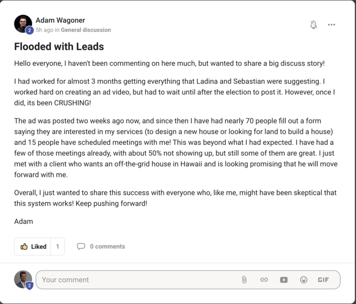 Adam Wagoner's community post titled Flooded with Leads