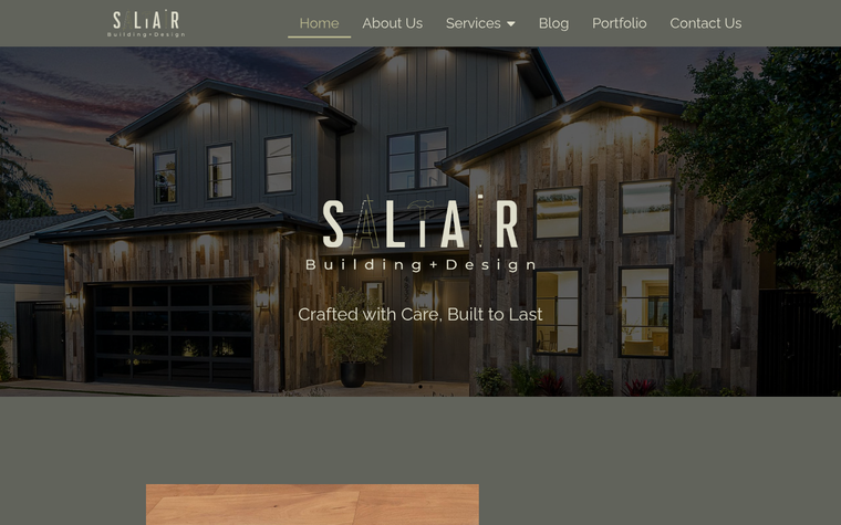 The Saltair Building and Design website at saltairbd.com, headed Crafted with Care, Built to Last