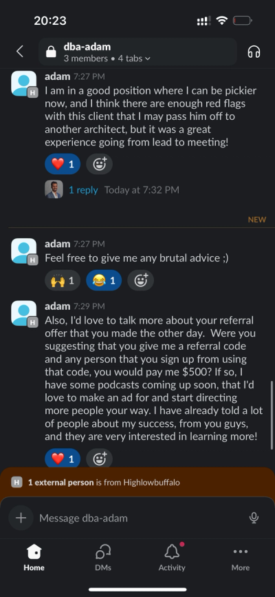 Message from Adam: in a good position and able to be pickier now