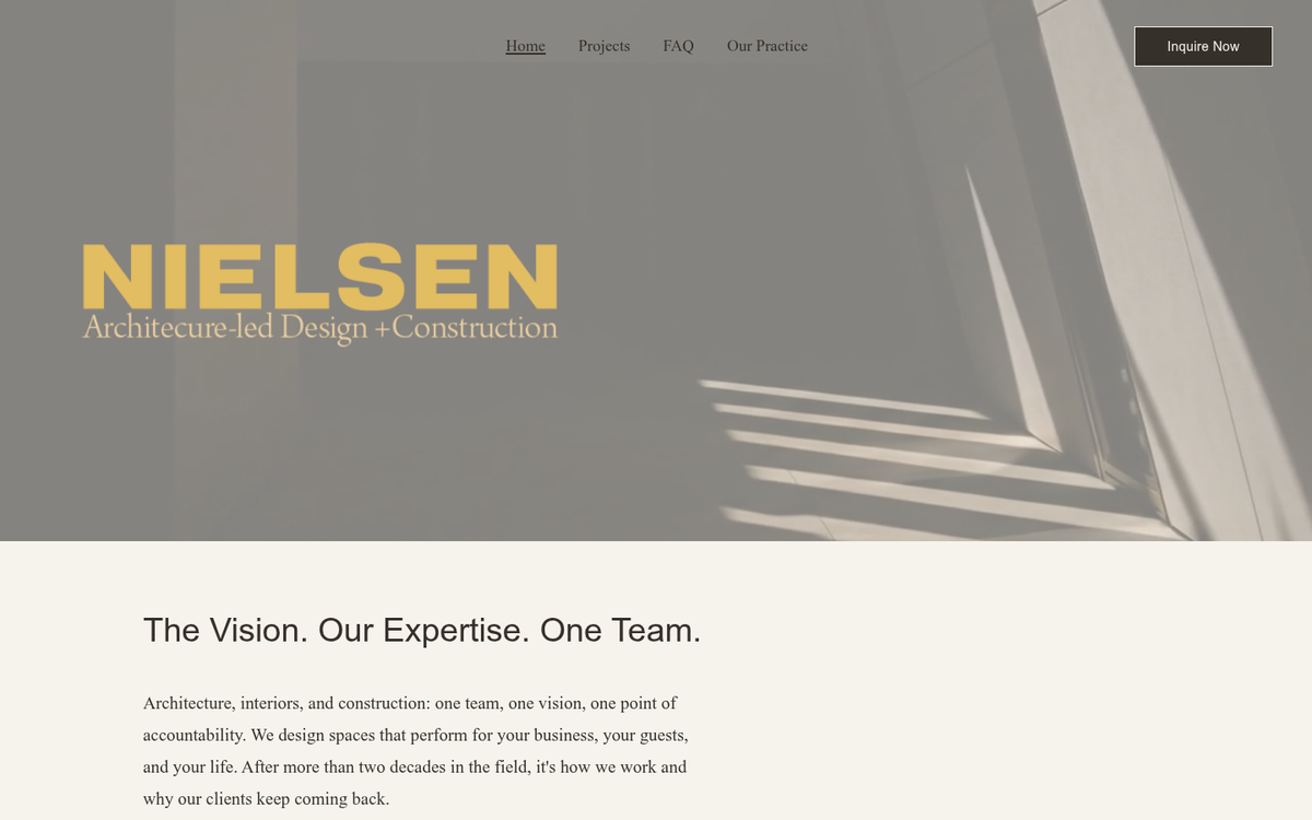 The Nielsen Studios website, headed The Vision. Our Expertise. One Team.