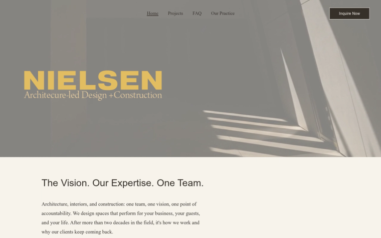 The Nielsen Studios website, headed The Vision. Our Expertise. One Team.