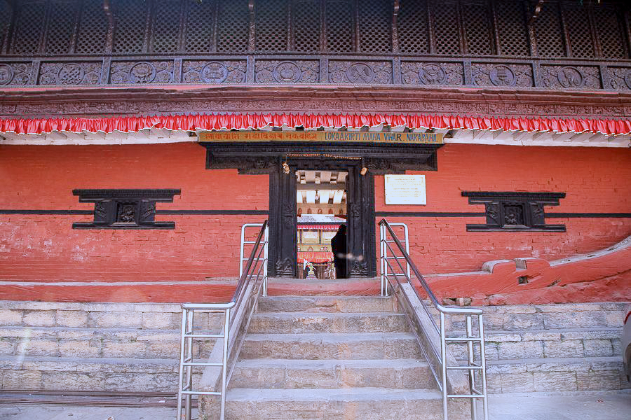 Nakabahil courtyard in Patan with a stone chaitya