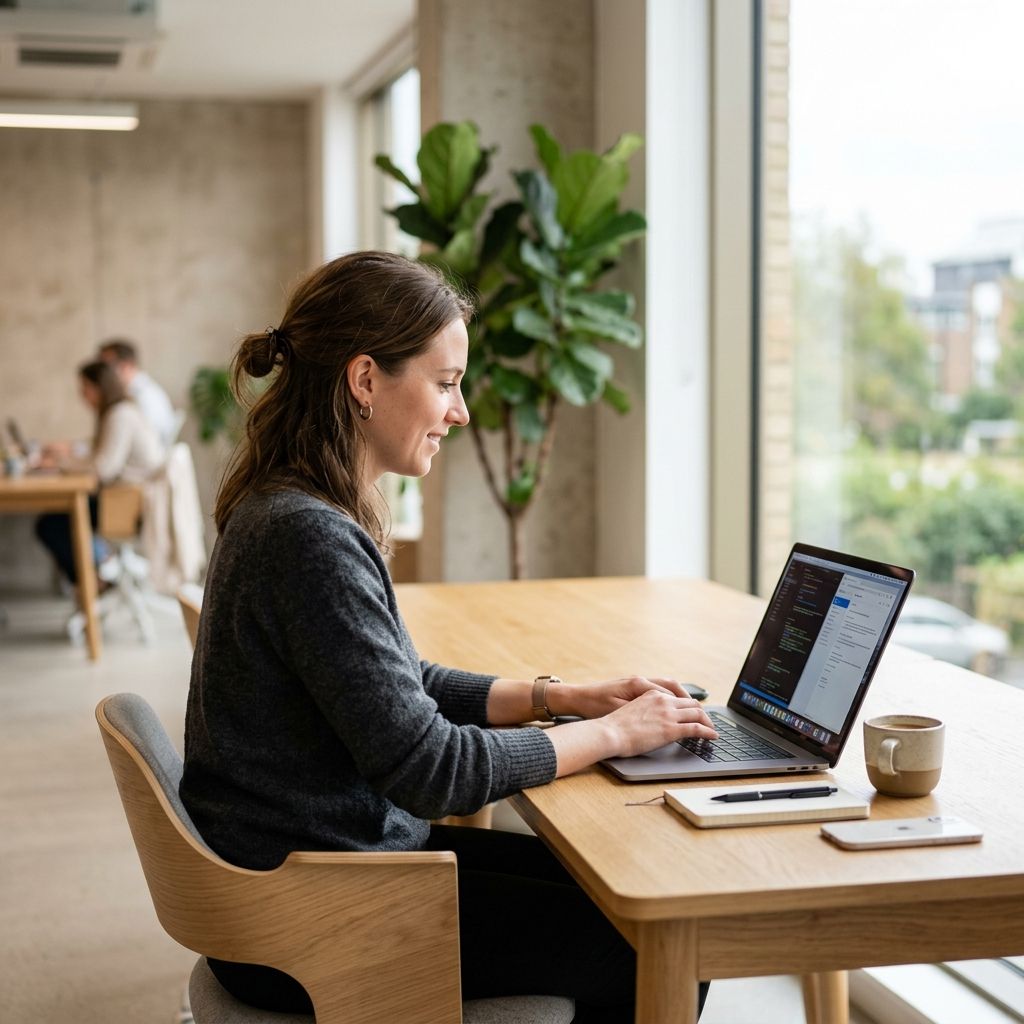 Person using a laptop with a glowing AI interface in a dark modern workspace
