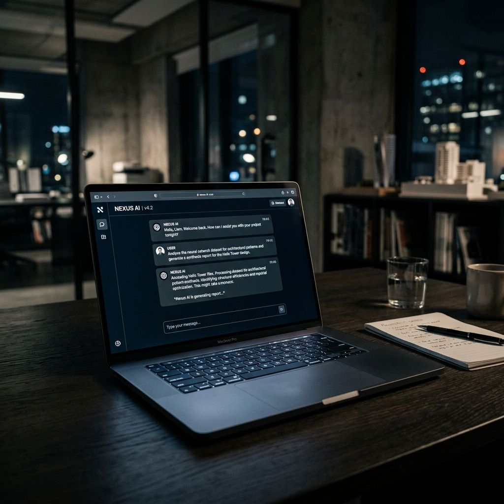 A laptop screen showing an AI chat interface with a response being generated