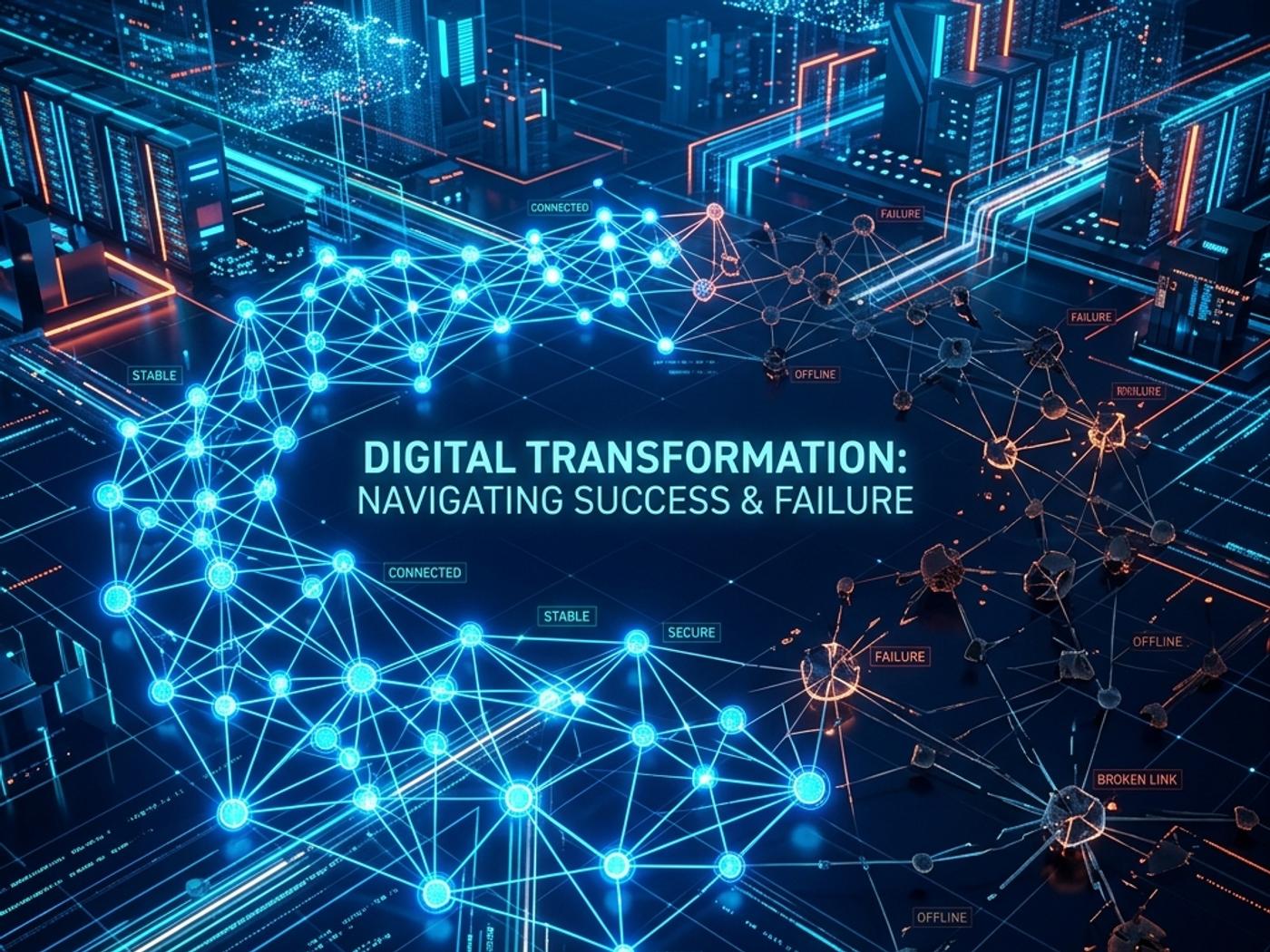 Abstract corporate concept of digital transformation with glowing networks