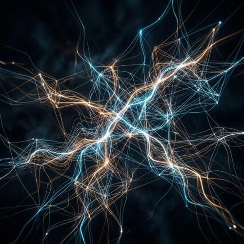 Abstract glowing AI network lines on a dark background representing machine intelligence