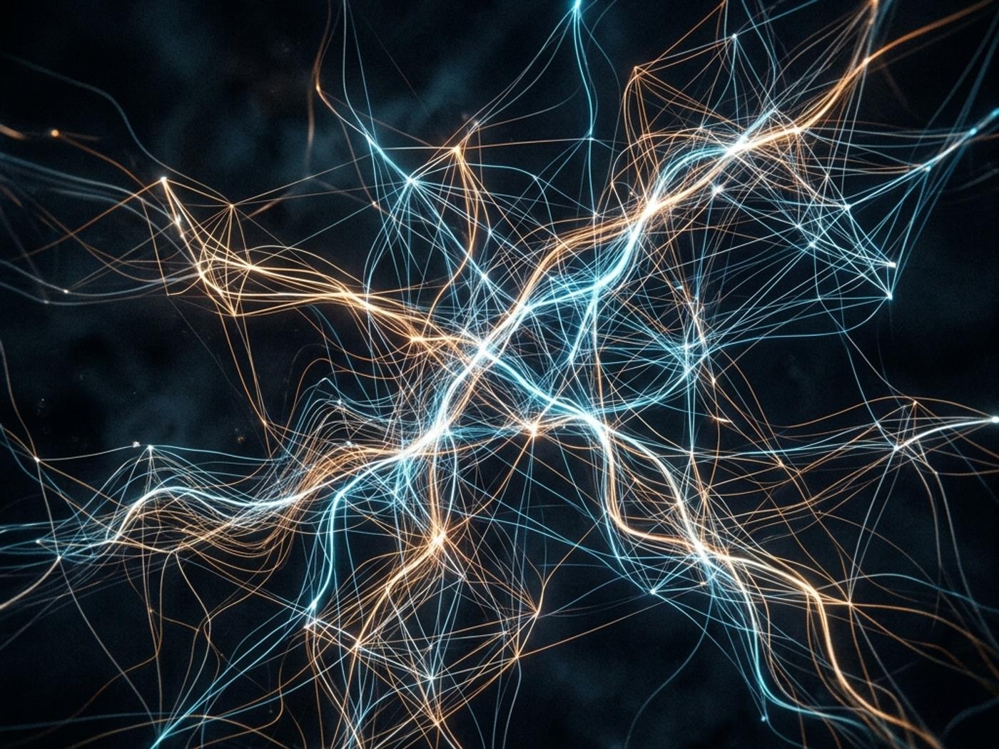 Abstract glowing AI network lines on a dark background representing machine intelligence