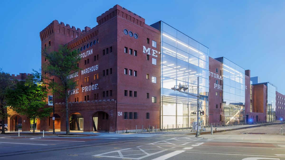 The MET Warehouse at dusk.