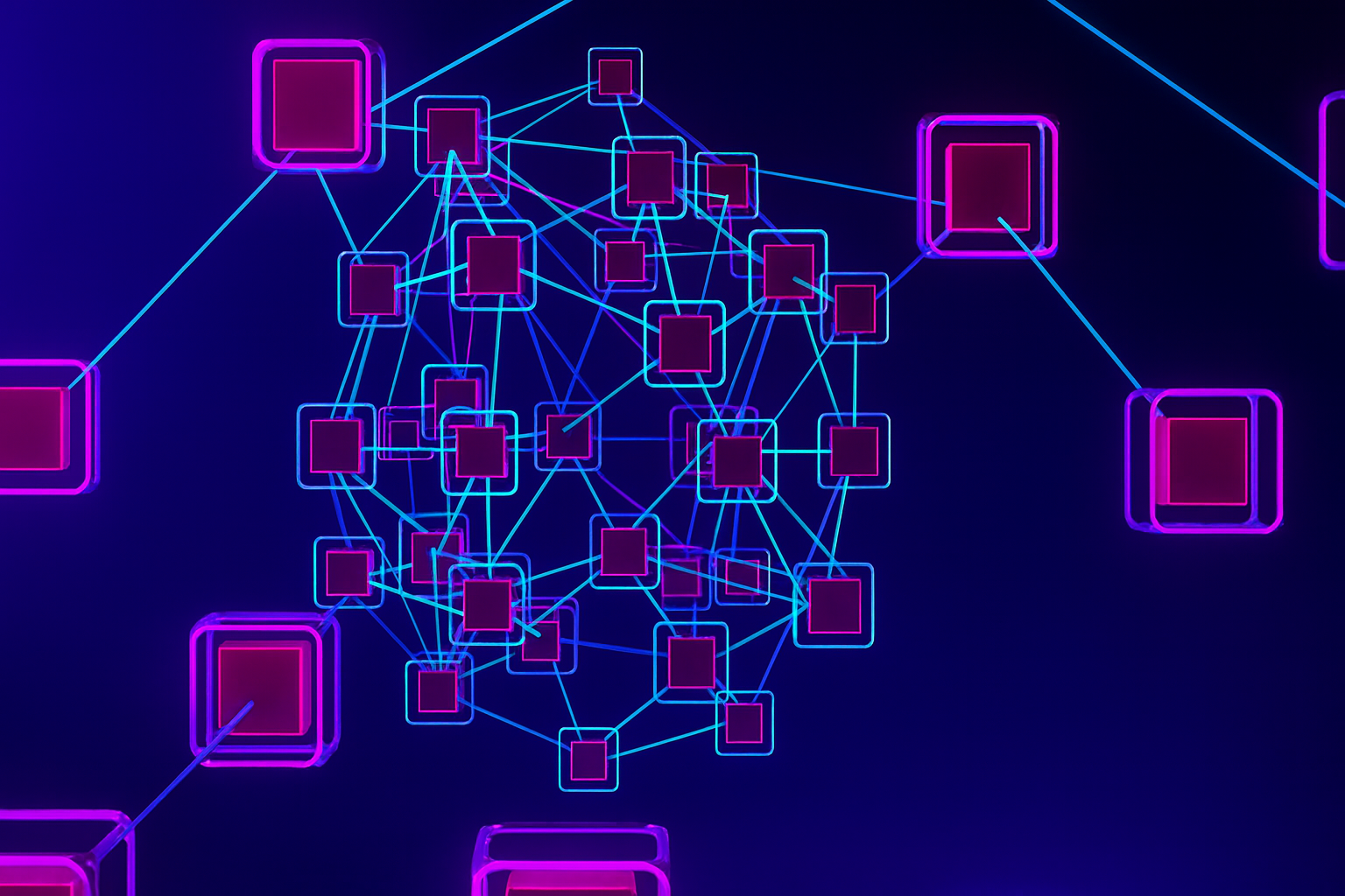 3D illustration of connected cubes representing a Multi-Agent System in a decentralized network.