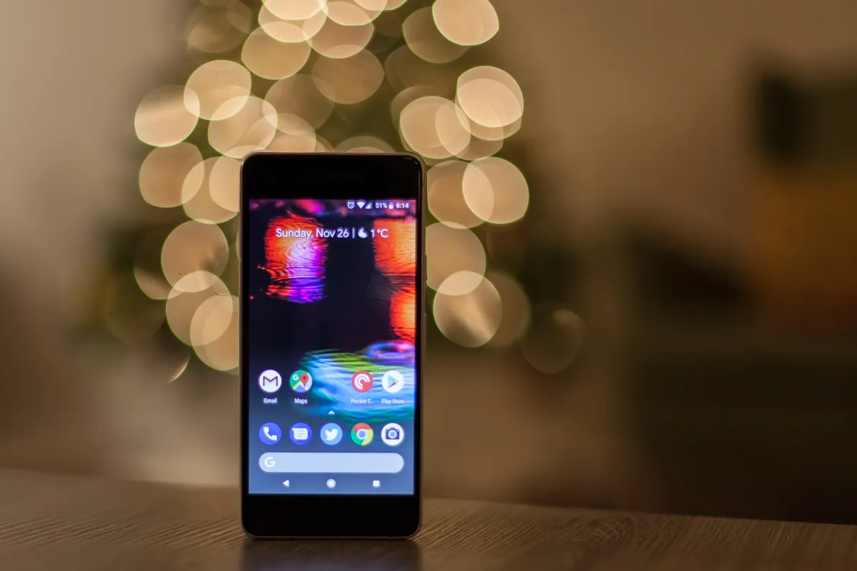 Picture of an Android phone against a blurred out background