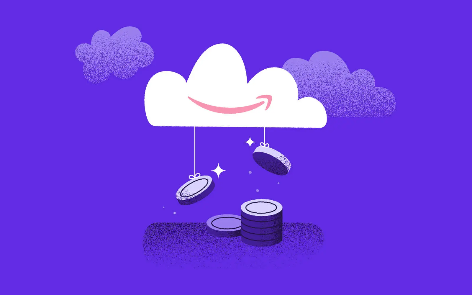 Cloud on a pink background with coins raining down