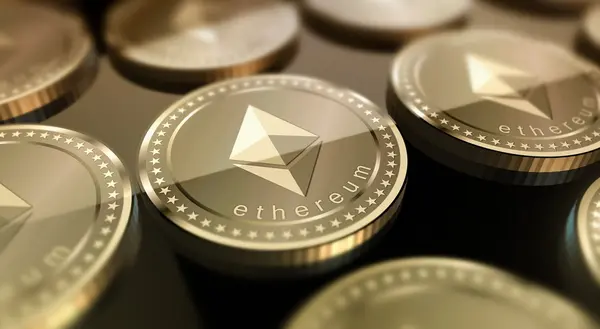 Ethereum coins on a table
