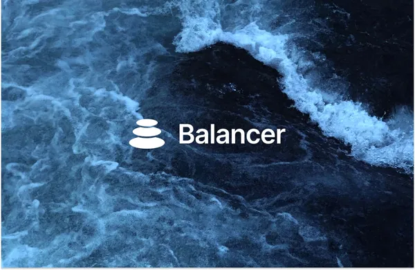 The Balancer logo against a background of waves