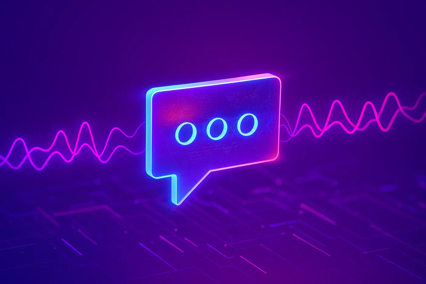 Glowing speech bubble with waveform lines on a digital background, symbolizing AI and prompt engineering.