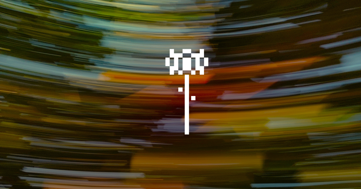 Meadow analytics writting over a blurred outdoor photo with 8bit flower logo
