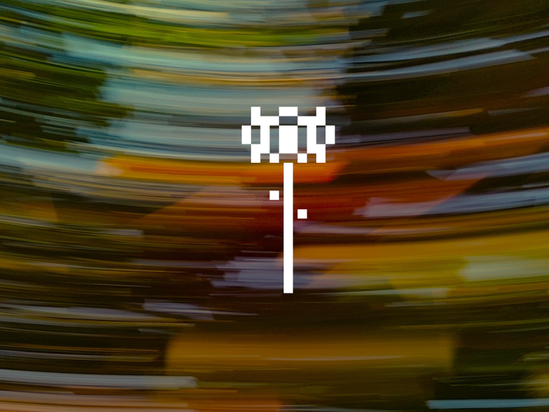 Meadow analytics writting over a blurred outdoor photo with 8bit flower logo