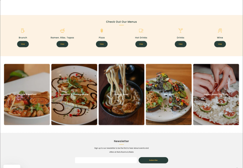 rwts resto page with menu listings and food images