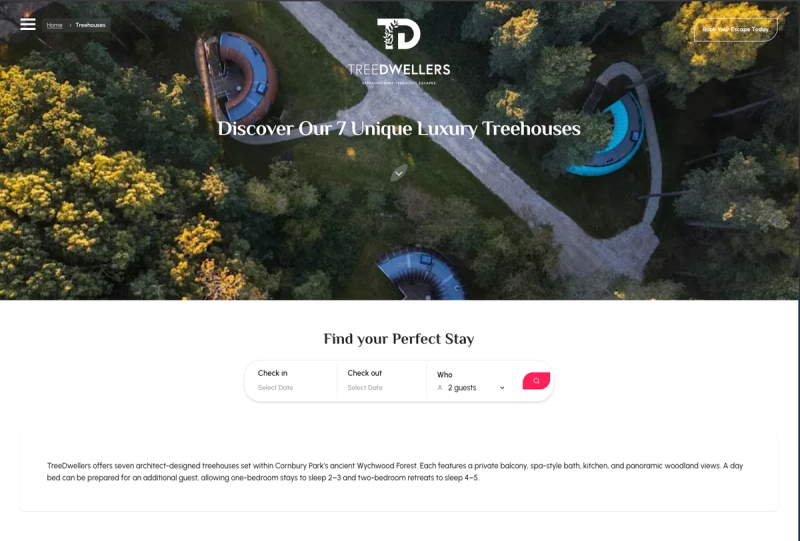 Treedwellers treehouse page and search component