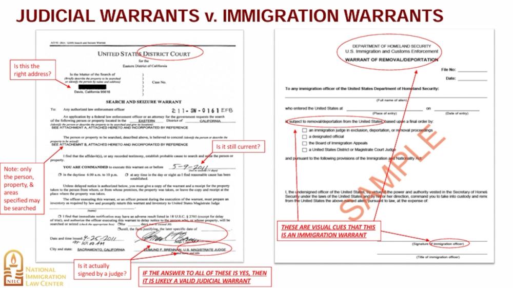 Judicial Warrant vs Immigration Warrants