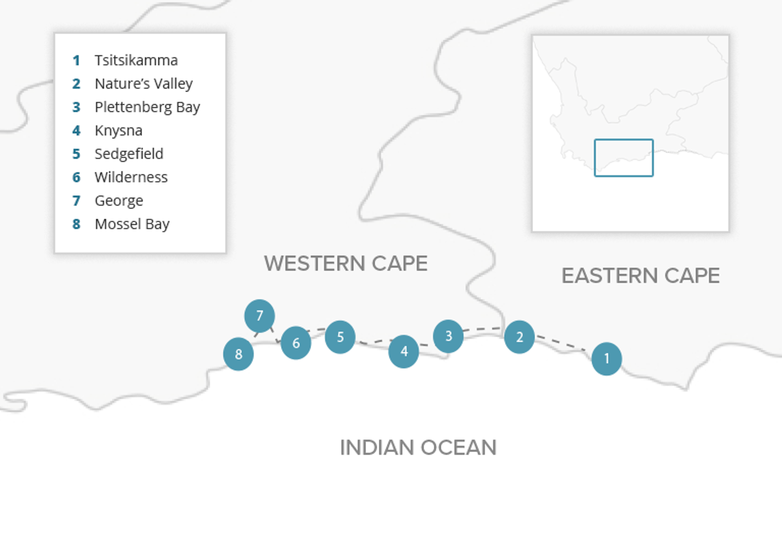 Hidden Gems and Top Attractions along the Garden Route - map