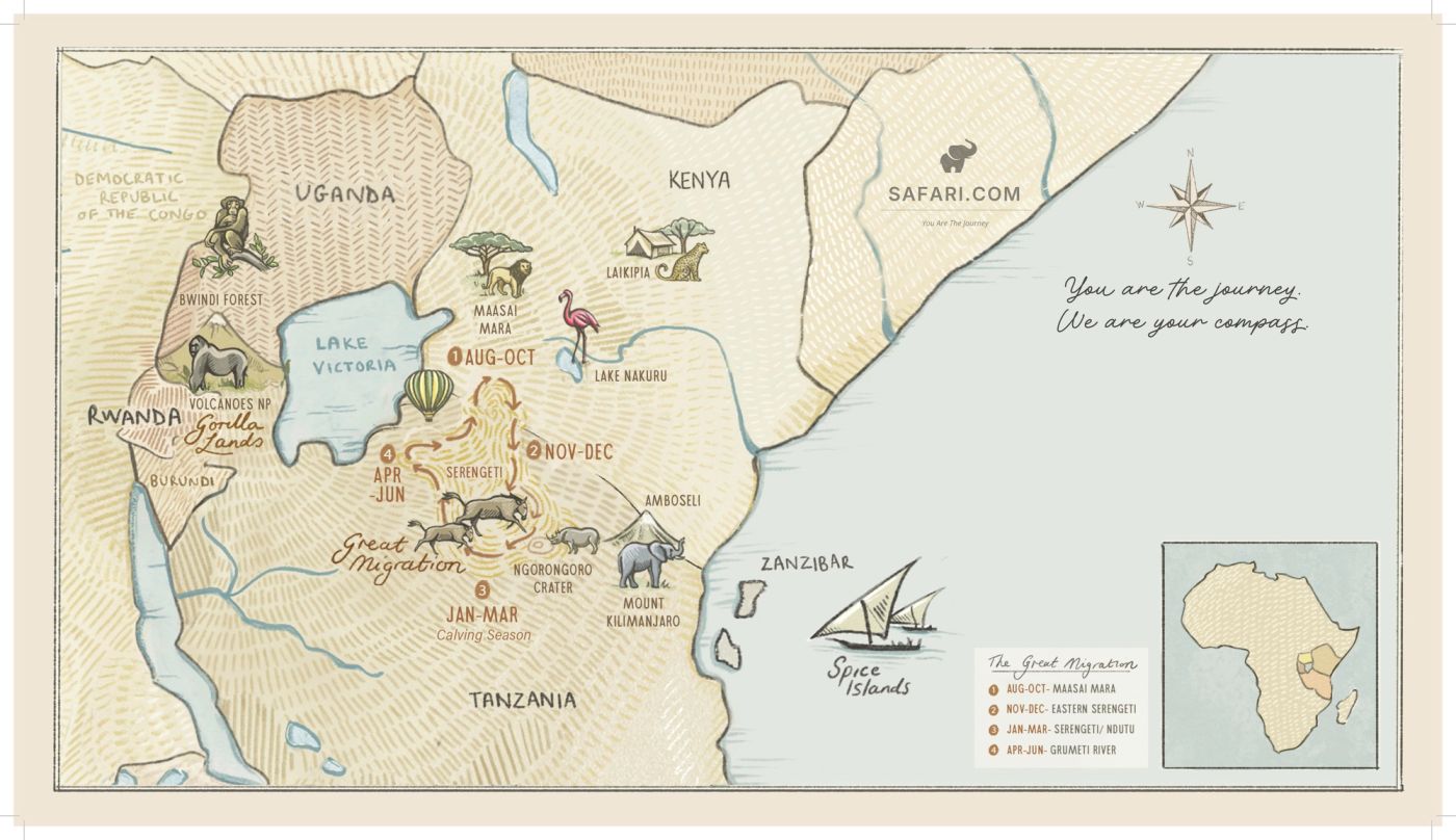 Hand-drawn safari map for Uganda